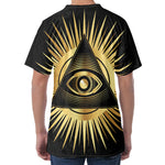 Black And Gold Eye of Providence Print Men's Velvet T-Shirt