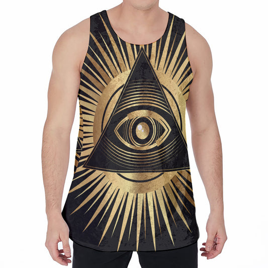 Black And Gold Eye of Providence Print Men's Velvet Tank Top