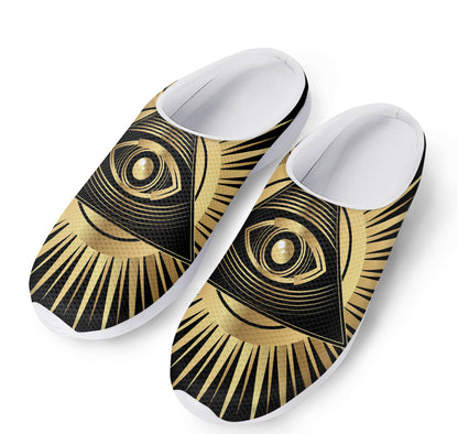 Black And Gold Eye of Providence Print Mesh Casual Shoes