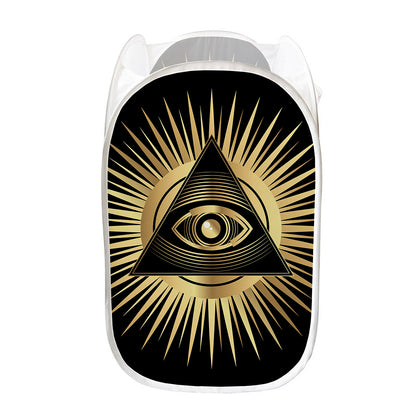 Black And Gold Eye of Providence Print Mesh Laundry Hamper