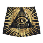 Black And Gold Eye of Providence Print Mesh Shorts