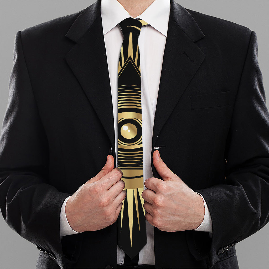 Black And Gold Eye of Providence Print Necktie