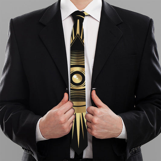 Black And Gold Eye of Providence Print Necktie