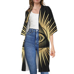 Black And Gold Eye of Providence Print Open Front Beach Cover Up