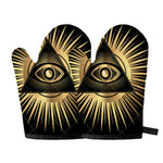 Black And Gold Eye of Providence Print Oven Mitts