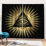 Black And Gold Eye of Providence Print Pencil Pleat Curtains