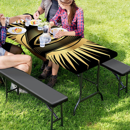 Black And Gold Eye of Providence Print Picnic Table Cover