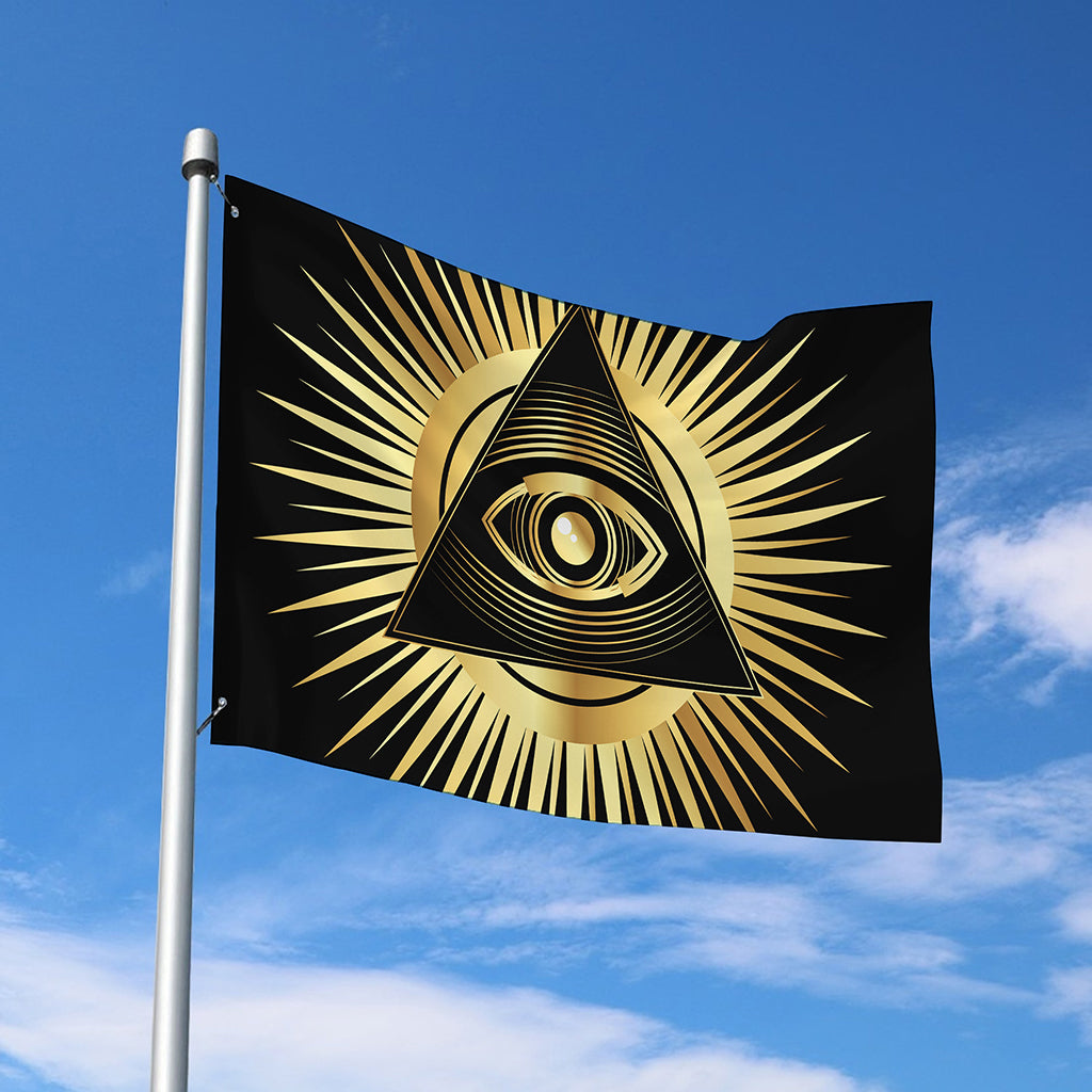 Black And Gold Eye of Providence Print Polyester Flag