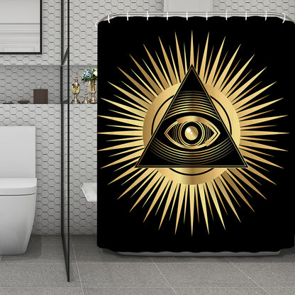 Black And Gold Eye of Providence Print Polyester Shower Curtain
