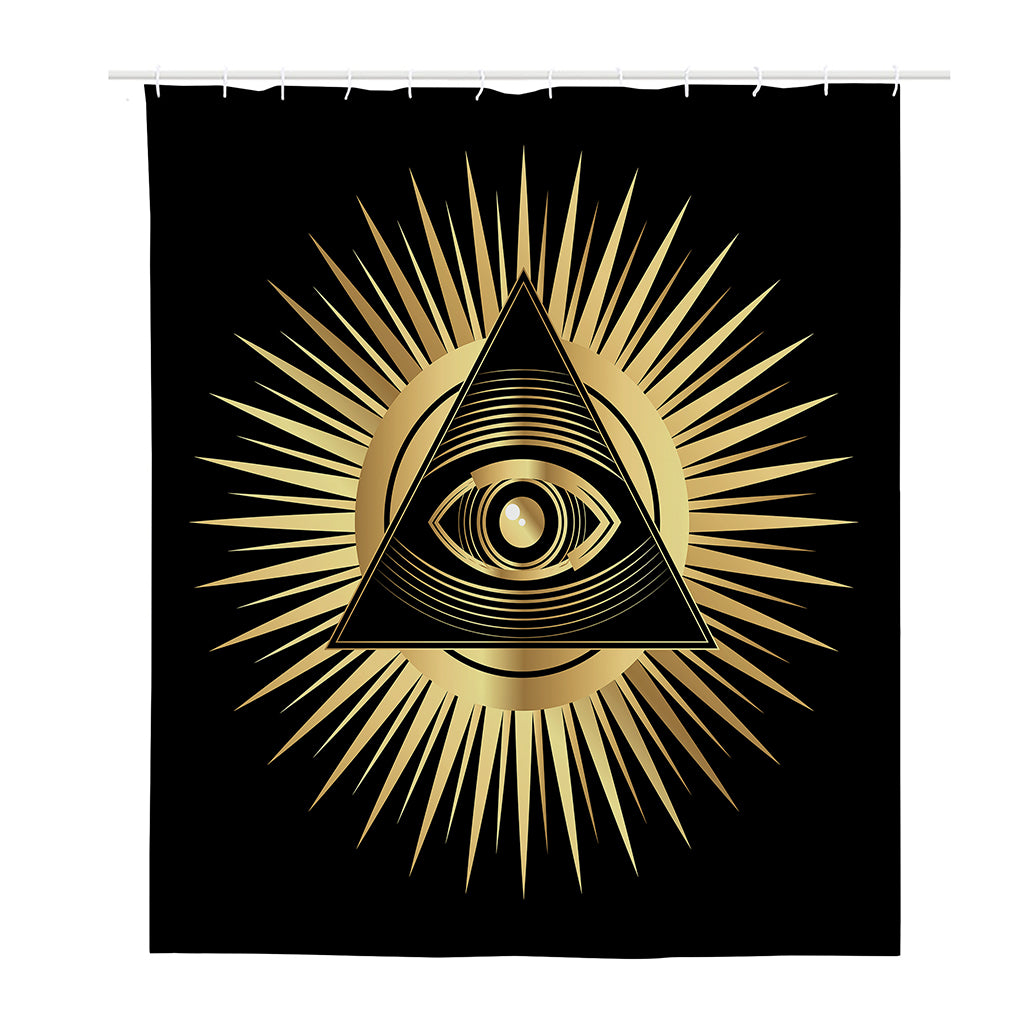 Black And Gold Eye of Providence Print Polyester Shower Curtain