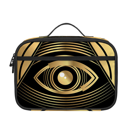Black And Gold Eye of Providence Print Portable Lunch Bag