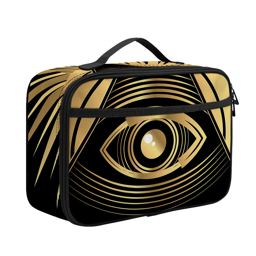 Black And Gold Eye of Providence Print Portable Lunch Bag