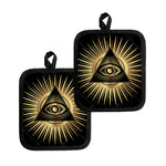 Black And Gold Eye of Providence Print Pot Holders