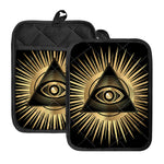 Black And Gold Eye of Providence Print Pot Holders With Pocket
