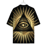 Black And Gold Eye of Providence Print Rayon Hawaiian Shirt