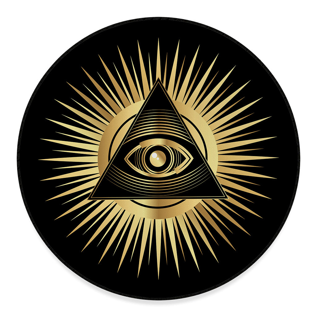 Black And Gold Eye of Providence Print Round Floor Mat