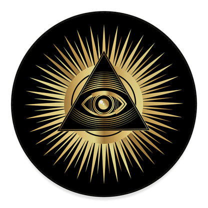 Black And Gold Eye of Providence Print Round Floor Mat