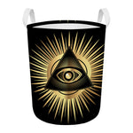 Black And Gold Eye of Providence Print Round Laundry Basket
