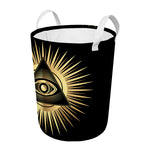 Black And Gold Eye of Providence Print Round Laundry Basket