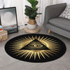 Black And Gold Eye of Providence Print Round Rug