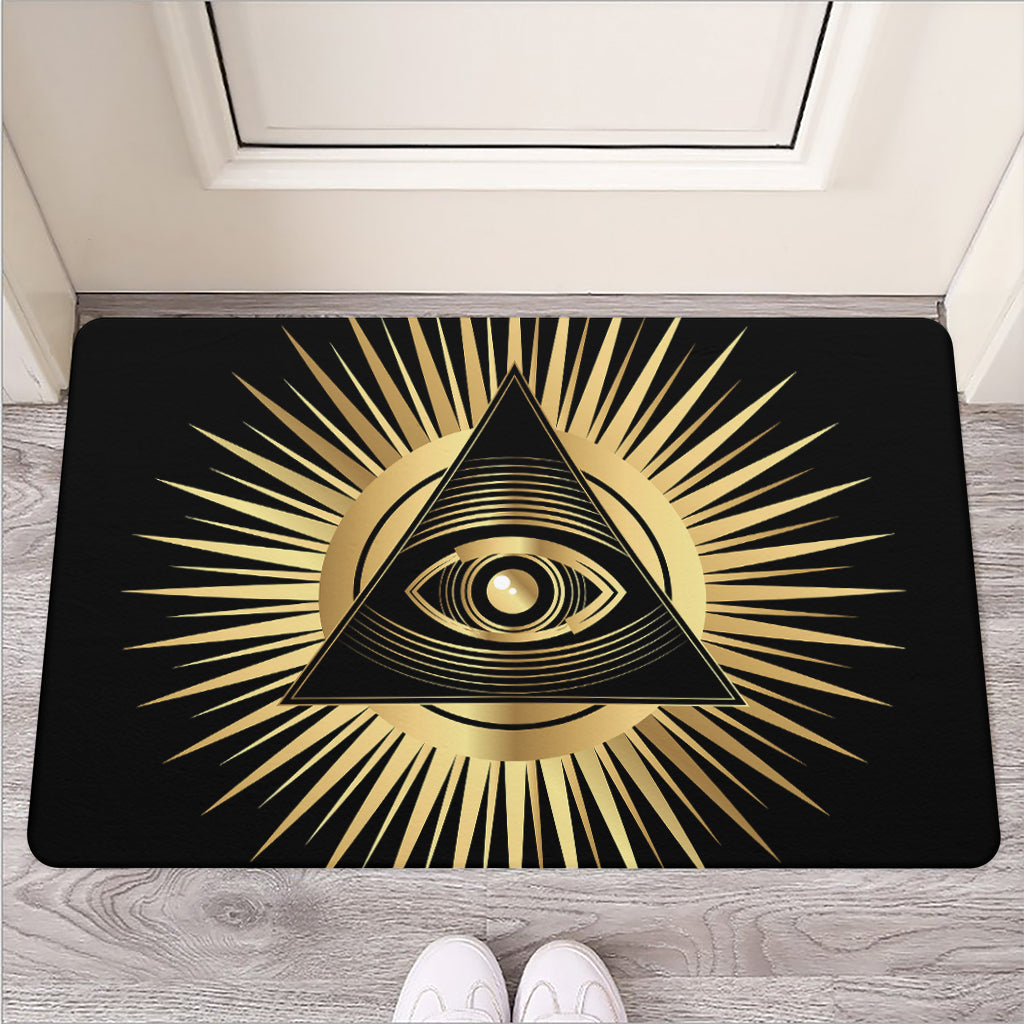 Black And Gold Eye of Providence Print Rubber Doormat