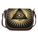 Black And Gold Eye of Providence Print Saddle Bag