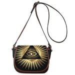 Black And Gold Eye of Providence Print Saddle Bag