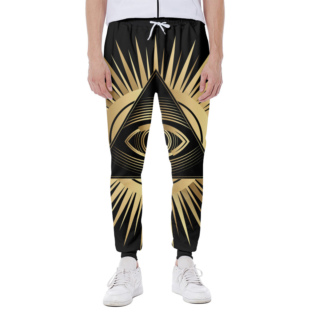 Black And Gold Eye of Providence Print Scuba Joggers