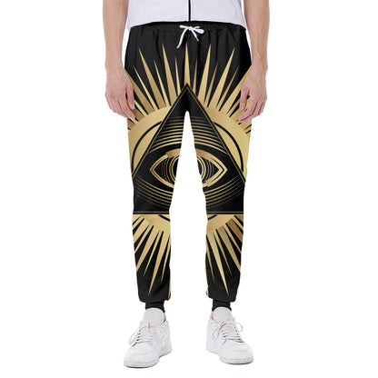 Black And Gold Eye of Providence Print Scuba Joggers