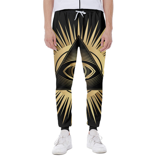 Black And Gold Eye of Providence Print Scuba Joggers