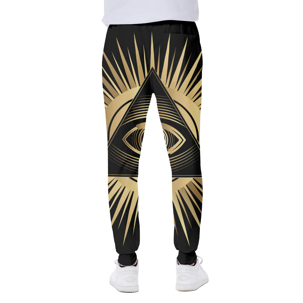 Black And Gold Eye of Providence Print Scuba Joggers