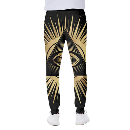 Black And Gold Eye of Providence Print Scuba Joggers