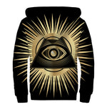 Black And Gold Eye of Providence Print Sherpa Lined Zip Up Hoodie