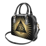 Black And Gold Eye of Providence Print Shoulder Handbag