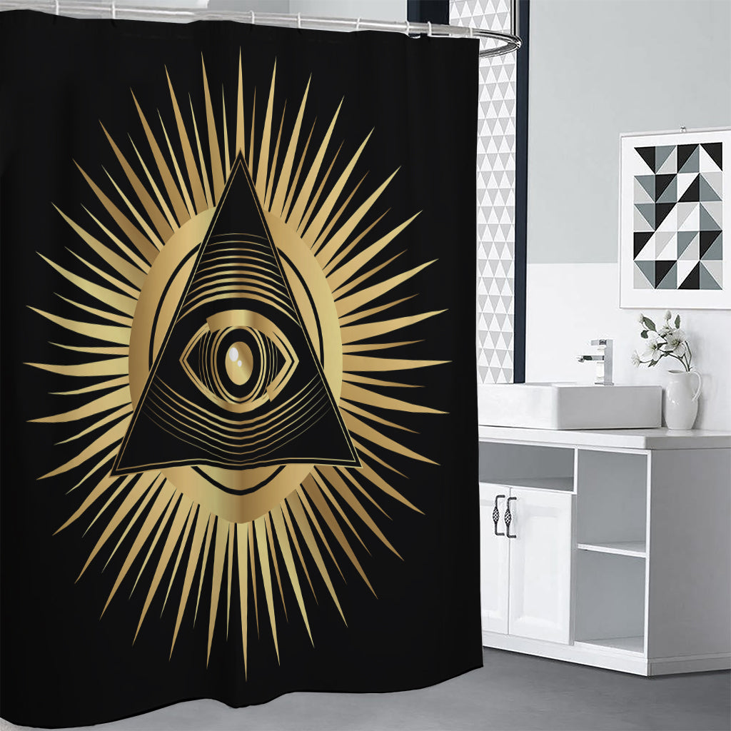Black And Gold Eye of Providence Print Shower Curtain