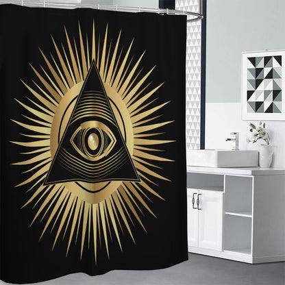 Black And Gold Eye of Providence Print Shower Curtain