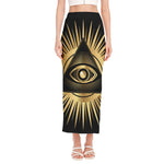Black And Gold Eye of Providence Print Side Slit Maxi Skirt