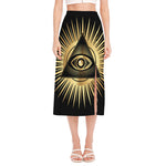 Black And Gold Eye of Providence Print Side Slit Midi Skirt