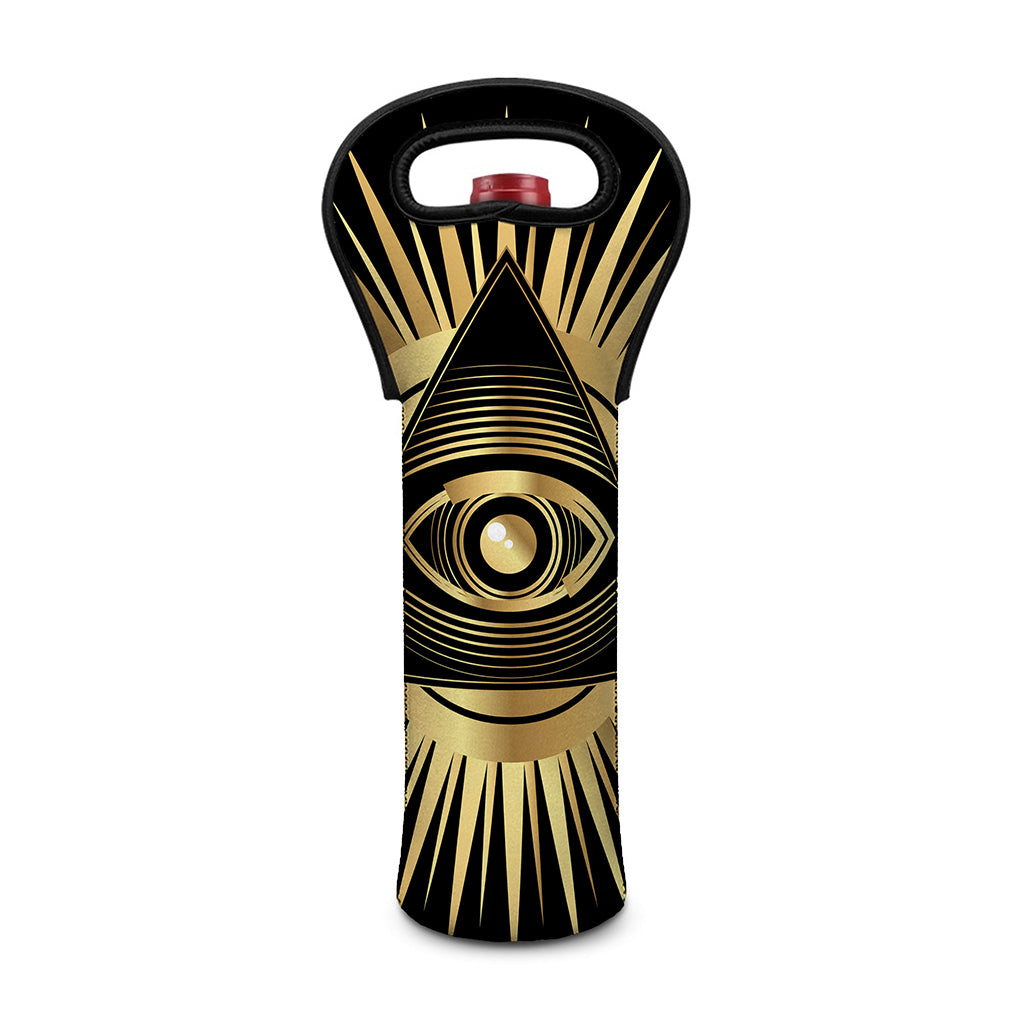Black And Gold Eye of Providence Print Single Neoprene Wine Tote