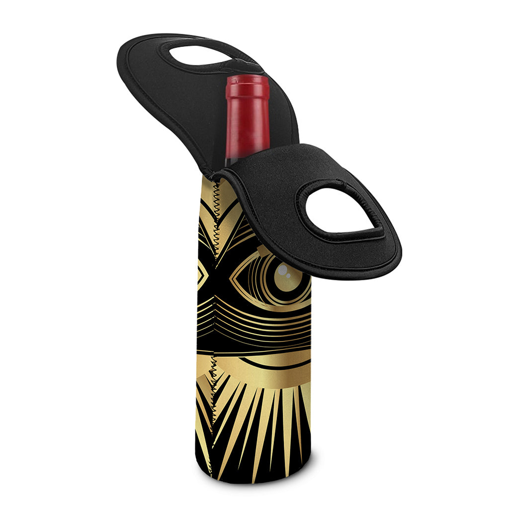 Black And Gold Eye of Providence Print Single Neoprene Wine Tote
