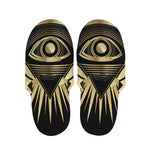 Black And Gold Eye of Providence Print Slippers