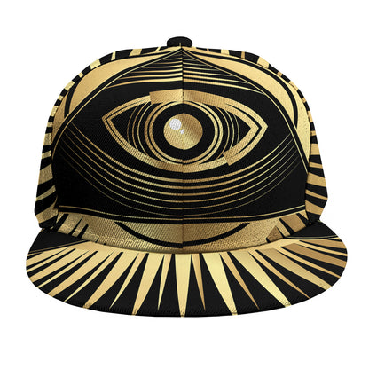Black And Gold Eye of Providence Print Snapback Cap