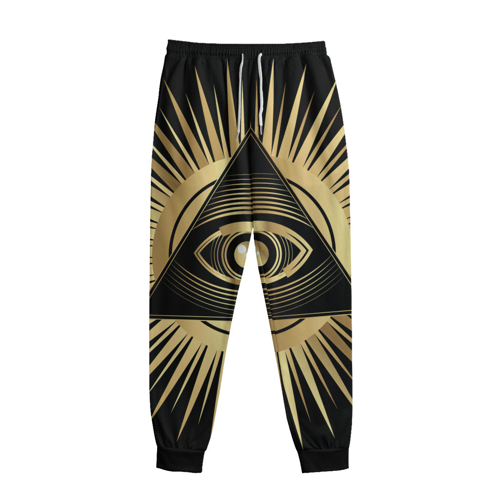 Black And Gold Eye of Providence Print Sweatpants