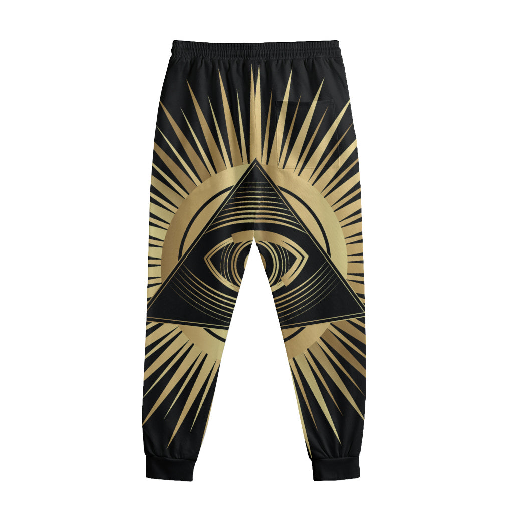 Black And Gold Eye of Providence Print Sweatpants