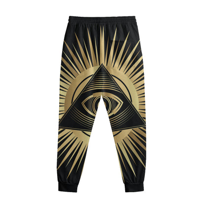 Black And Gold Eye of Providence Print Sweatpants