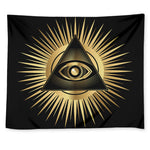 Black And Gold Eye of Providence Print Tapestry