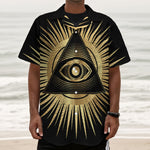 Black And Gold Eye of Providence Print Textured Short Sleeve Shirt