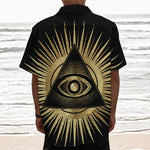 Black And Gold Eye of Providence Print Textured Short Sleeve Shirt