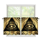 Black And Gold Eye of Providence Print Tier Curtains
