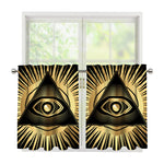 Black And Gold Eye of Providence Print Tier Curtains